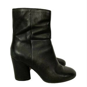 Saks Fifth Avenue Black Leather Zip Up Block Boots